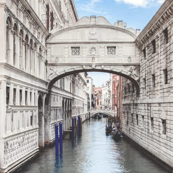 The Bridge of Sighs connects the Doge's Palace to the New Prisons. The prisoners, crossing it, sighed at the prospect of seeing the outside world for the last time. Venice, ITALY - July 22, 2020.