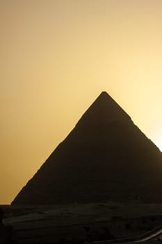 Giza, Egypt - April 13 2008: The Pyramid of Khafre or Chephren in the archeological site of Giza. Egypt.