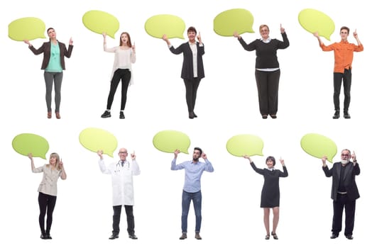 group of successful business people with comments isolated on white background