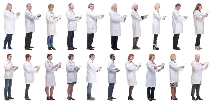 group of doctors with clipboard isolated on white background