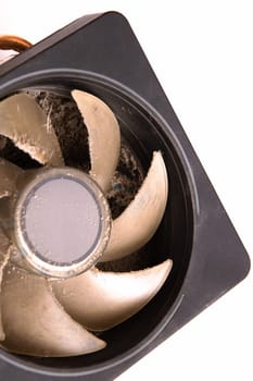 Dust on the fan in the computer close up