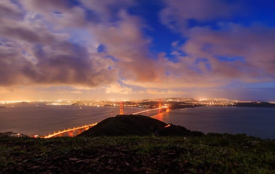 Golden Gate Bridge and City of San Francisco from Marin Headlands at Night. High quality photo