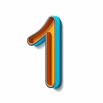 Orange blue thin metal font Number 1 ONE 3D rendering illustration isolated on white background