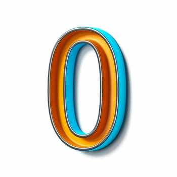 Orange blue thin metal font Number 0 ZERO 3D rendering illustration isolated on white background