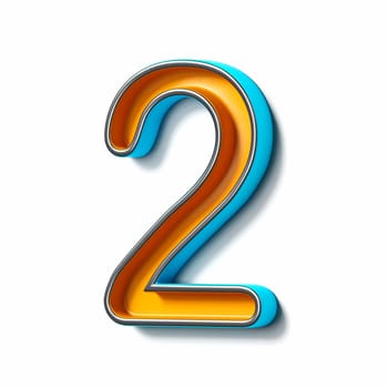 Orange blue thin metal font Number 2 TWO 3D rendering illustration isolated on white background