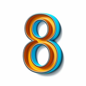 Orange blue thin metal font Number 8 EIGHT 3D rendering illustration isolated on white background