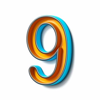 Orange blue thin metal font Number 9 NINE 3D rendering illustration isolated on white background