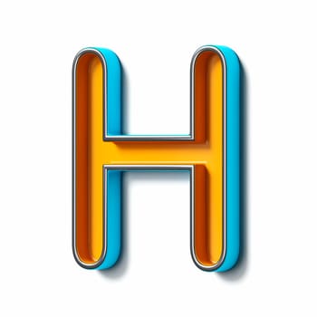 Orange blue thin metal font Letter H 3D rendering illustration isolated on white background