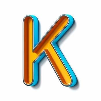 Orange blue thin metal font Letter K 3D rendering illustration isolated on white background
