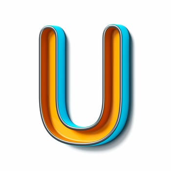 Orange blue thin metal font Letter U 3D rendering illustration isolated on white background