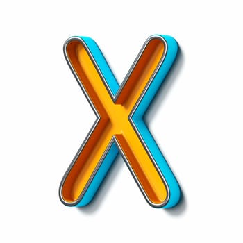Orange blue thin metal font Letter X 3D rendering illustration isolated on white background