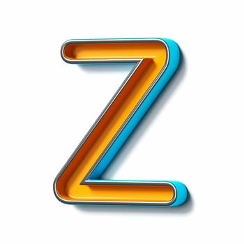 Orange blue thin metal font Letter Z 3D rendering illustration isolated on white background
