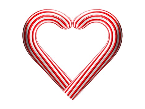 Realistic Xmas candy cane in love symbol isolated on white background. 3D illustration. Template for greeting card on Christmas and New Year. Clipping path.