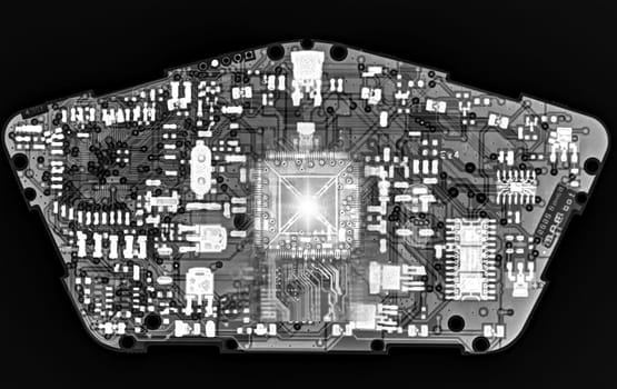 X-ray image of mother board of engine control unit or ECU in Motorcycle .