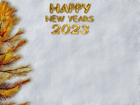 Christmas background 3D rendering. Top view of Christmas tree with spruce branches, pine cones on snow white background.