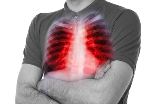 Human Chest With X-ray Chest Imaging for lung diseases concept.