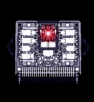 X-ray image of engine control unit or ECU in Motorcycle or Bigbike.