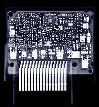 X-ray image of engine control unit or ECU in Motorcycle or Bigbike.