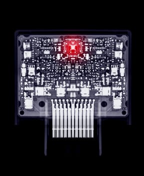 X-ray image of engine control unit or ECU in Motorcycle or Bigbike.