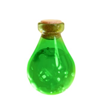 Bottle with green potion 3D rendering Holloween concept isolated on white background.Clipping path.