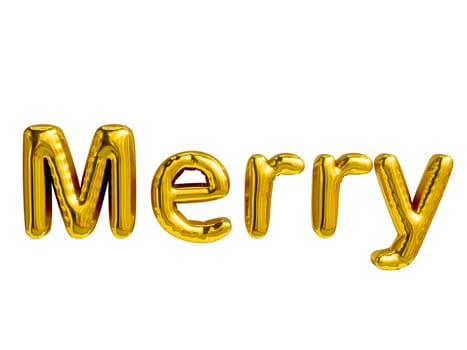 Merry Christmas 3D Realistic Gold Foil Balloons. Merry Christmas and Happy New Year greeting card isolated on white background. clipping path.