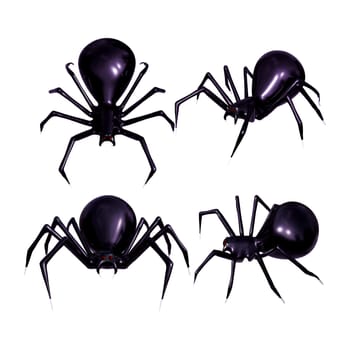 Collection of Realistic spider 3d rendering for Halloween decoration.