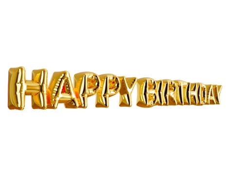 Golden shiny realistic 3D rendering Foil Balloons Happy birthday isolated on white background. clipping path.