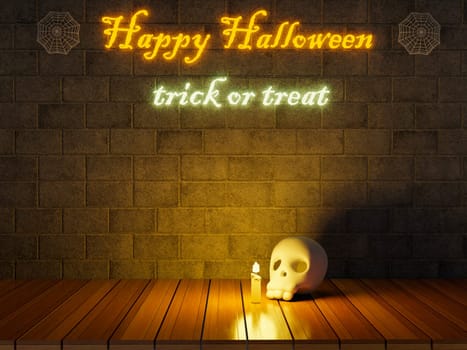 Happy Halloween 3d rendering . holloween wallpaper with spooky skull