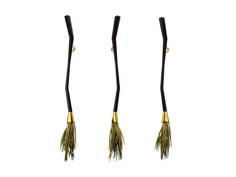 Collection of Witches broomstick for Halloween holiday. Isolated on white background. 3d rendering.