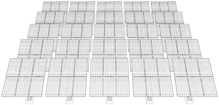 Solar Panel Field. 3d illustration. Wire-frame style