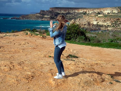 Golden Bay beach, Maltese islands. landscape. windy cloudy weather