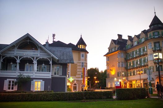 October 14, 2018.Velden am Worther See, Austria.City street with houses in Velden am Worther See.