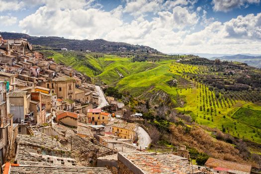 View of Leonforte roofs. Leonforte is a little town in the center of Sicily