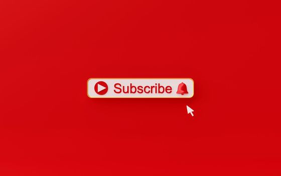 Minimal subscribe button on red background, 3d rendering