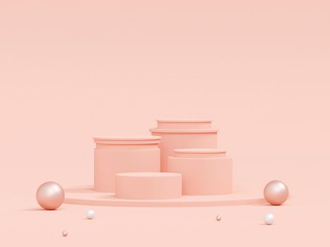 Scene of pastel color with geometric shape podium on pink background, 3d rendering