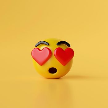 Fall in love emoji icons on yellow background, 3d illustration