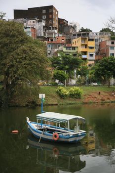 salvador, bahia, brazil - august 17, 2021: Rowboat is seen on the lake of Dique de Itororo in Salvador city.