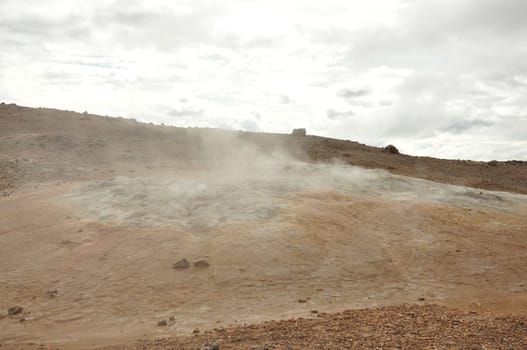 Beautiful view of the Hot springs in Hverir, Iceland