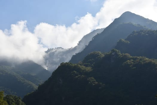 Beautiful view of hills on a cloudy day in Tianxiang, Xiulin, Hualien, Taiwan