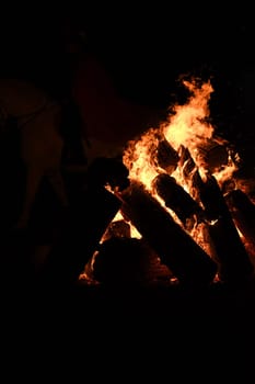 Large blazing bonfire at St. Martin's in Huenxe, Germany