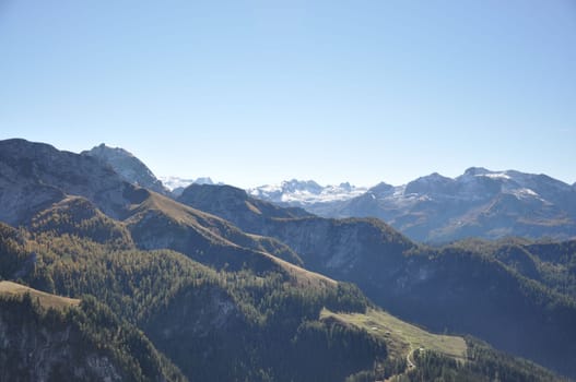 Alpine panorama near Berchtesgaden and Schonau in the Berchtesgadener Land in Bavaria, Germany