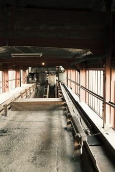 Rail system with three coal cars in a mine in the Ruhr area in Germany