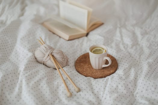 Still life a cup of tea in bed