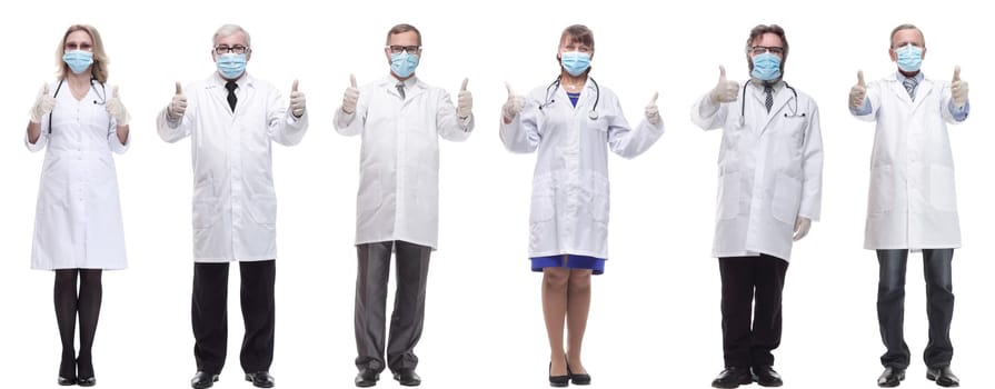 group of doctors in mask isolated on white background