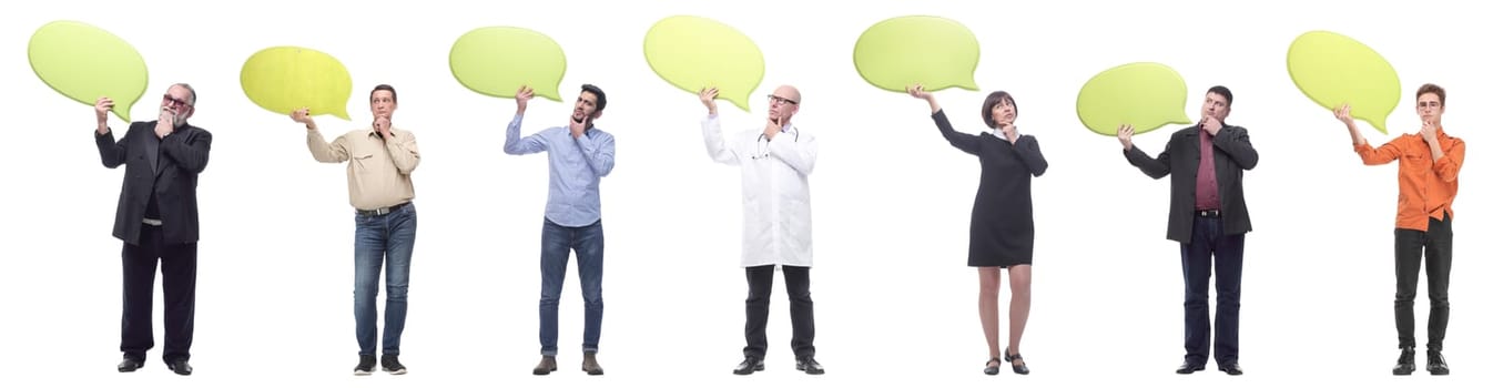 group of successful business people with comments isolated on white background