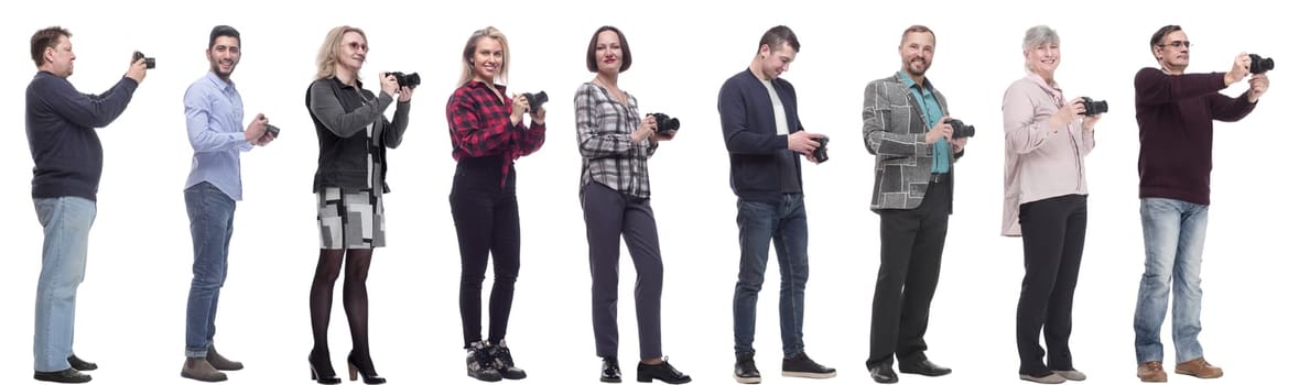 collage of group of photographers in profile isolated on white background