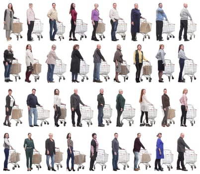 group of people with cart isolated on white background