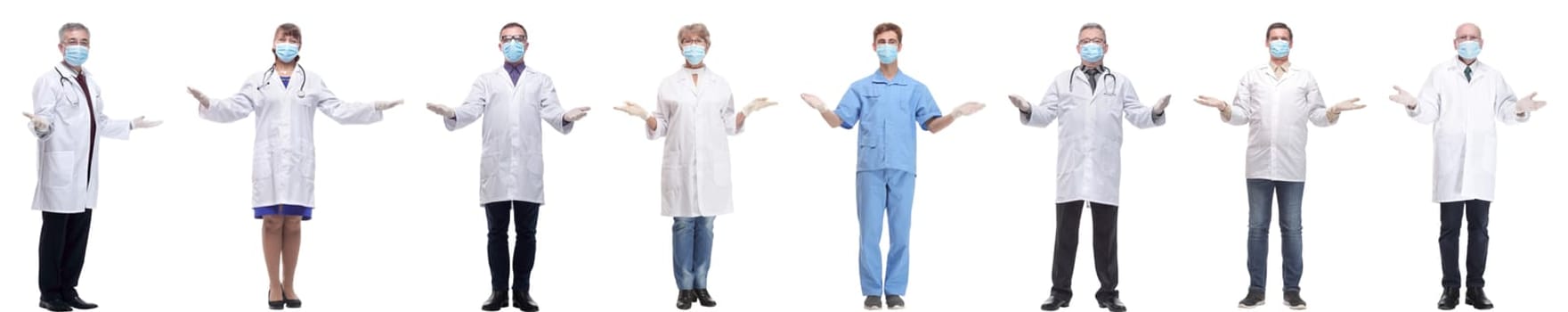 group of doctors in mask isolated on white background