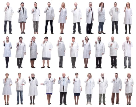 group of doctors holding stethoscope isolated on white background