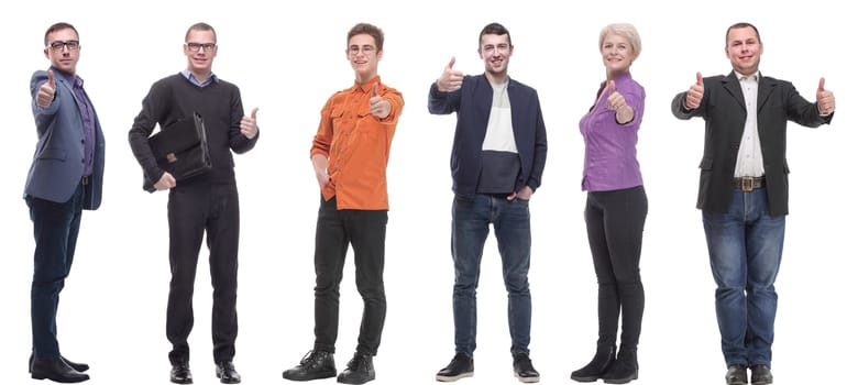 group of business people holding thumb up isolated on white background